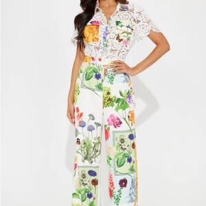 Fashion Nova Multicolor Floral Wide-Leg Pants